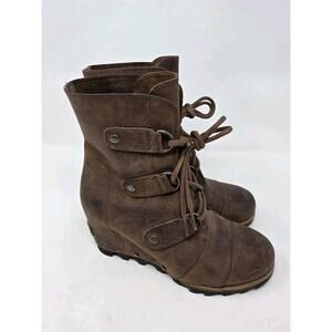 Sorel Boots Women’s Size 6 Joan Of Arctic Wedge Mid Brown Leather Rustic
